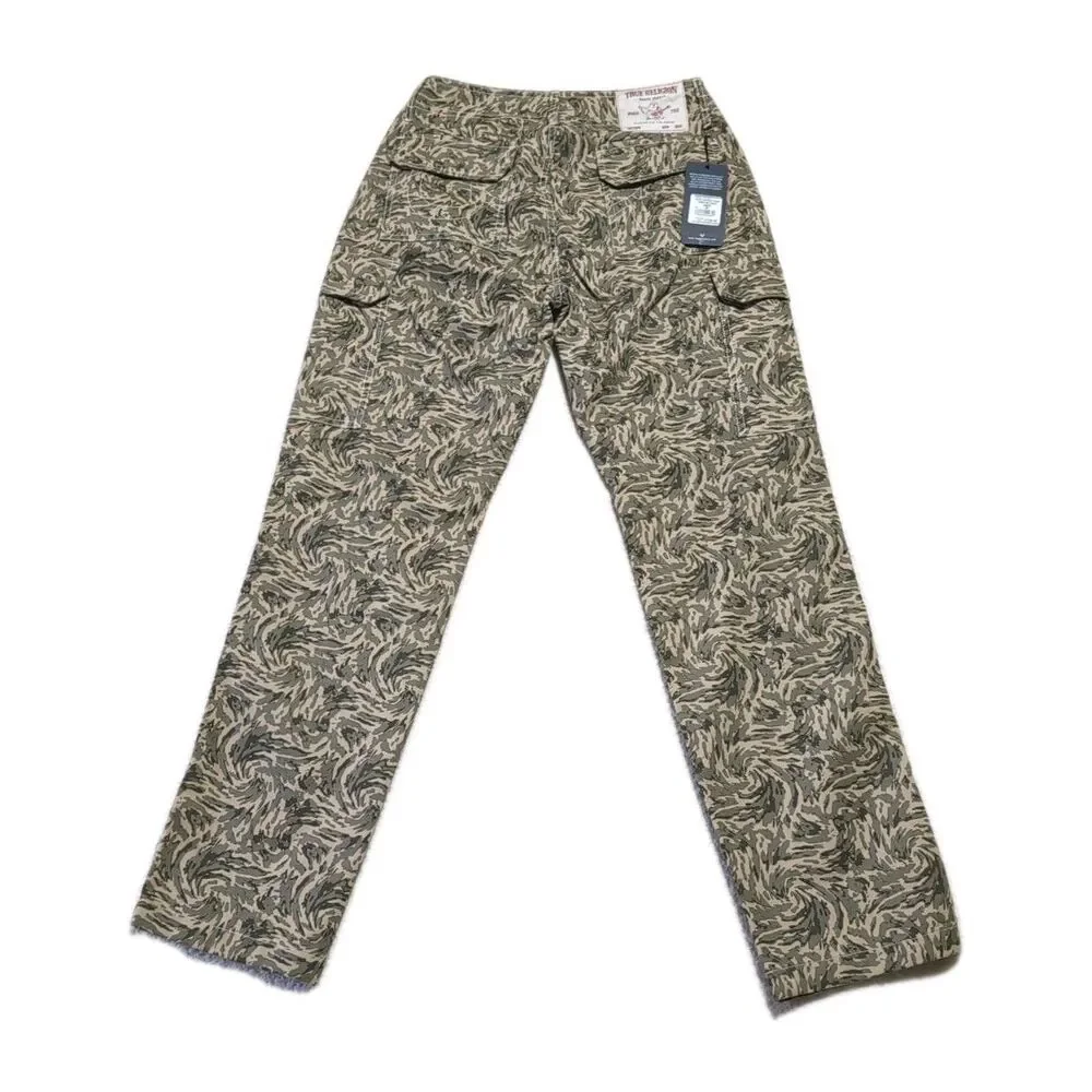 True Religion Men’s 28x32 Green & Khaki Tan Abstract Camo Cargo Pants (701122)